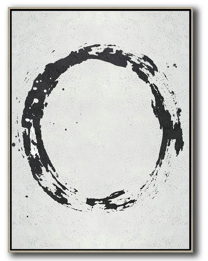 Geometric Art Black And White Minimal Painting On Canvas,Large Canvas Art #E5Y2